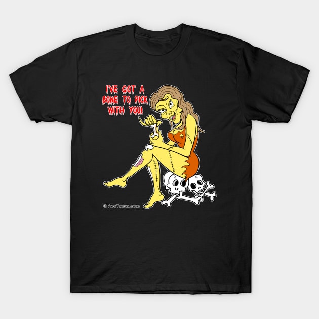 Sexy Zombie Picking Bones T-Shirt by AceToons